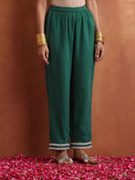 Thumbnail for trueBrowns Green Cotton A-line Kurta Set