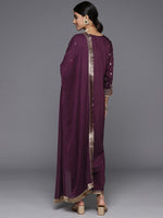 Thumbnail for Varanga Women Burgundy Embroidered Kurta Paired With Tonal Bottom And Dupatta - Distacart
