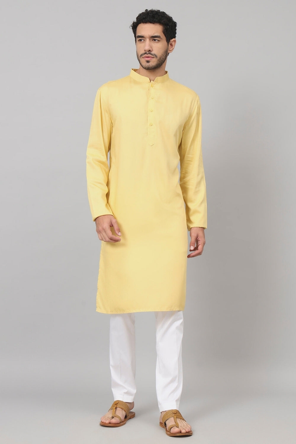 Giza Cotton Yellow Plain Kurta by Hilo Design - Distacart