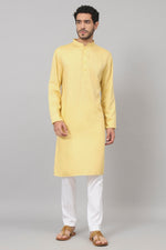 Thumbnail for Giza Cotton Yellow Plain Kurta by Hilo Design