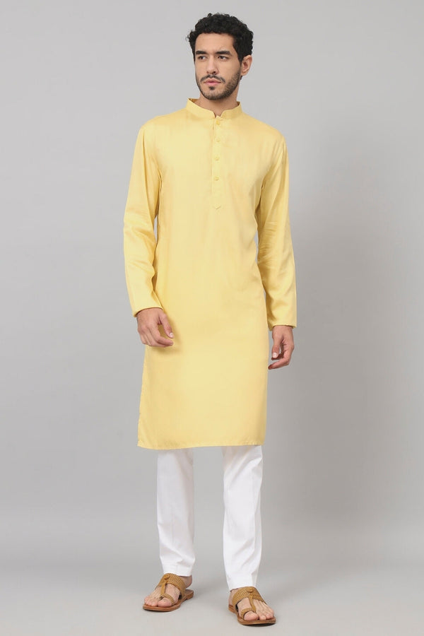Giza Cotton Yellow Plain Kurta by Hilo Design