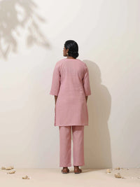 Thumbnail for trueBrowns Pink Cotton Linen Kurta Co-Ord Set