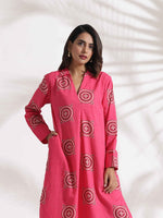 Thumbnail for trueBrowns Pink Cotton Print A-line Dress