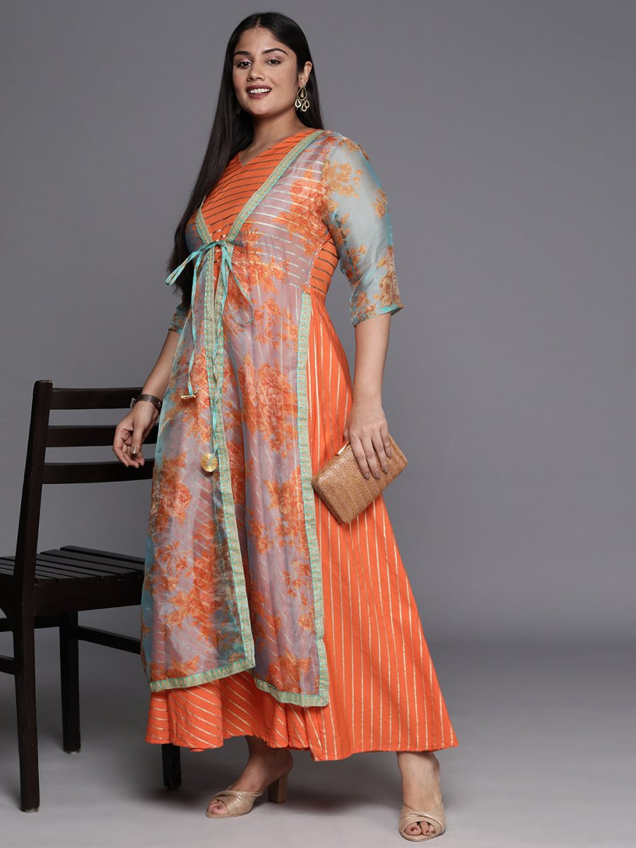 Ahalyaa Plus Size V-Neck Maxi Ethnic Dress - Distacart