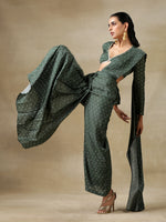 Thumbnail for trueBrowns Dark Green Bandhani Printed Silk Palazzo Stitched Saree - Distacart
