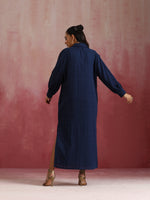 Thumbnail for trueBrowns Dark Blue Cotton Dobby Dress - Distacart
