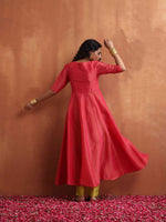 Thumbnail for trueBrowns Hot Pink Tissue Flared Anarkali Kurta Set