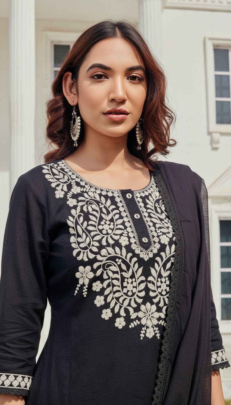 BulBul Samantha Cotton Black Kurta Set with Dupatta