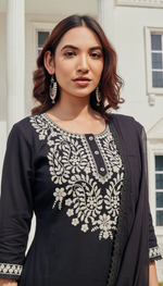 Thumbnail for BulBul Samantha Cotton Black Kurta Set with Dupatta