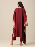 Thumbnail for trueBrowns Ruby Wine Slub Texture High Low Kaftan Pant Set - Distacart