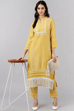 Thumbnail for Ahika Yellow Poly Silk Solid Straight Kurta Set - Distacart
