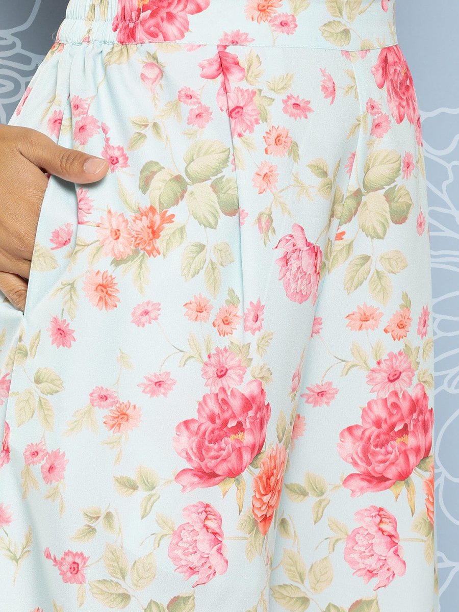 Ahalyaa Women Printed Longline Top With Palazzos - Distacart