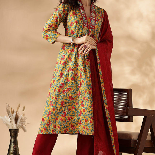 BulBul Anupriya Cotton Mustard Kurta Set with Dupatta