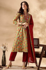 Thumbnail for BulBul Anupriya Cotton Mustard Kurta Set with Dupatta
