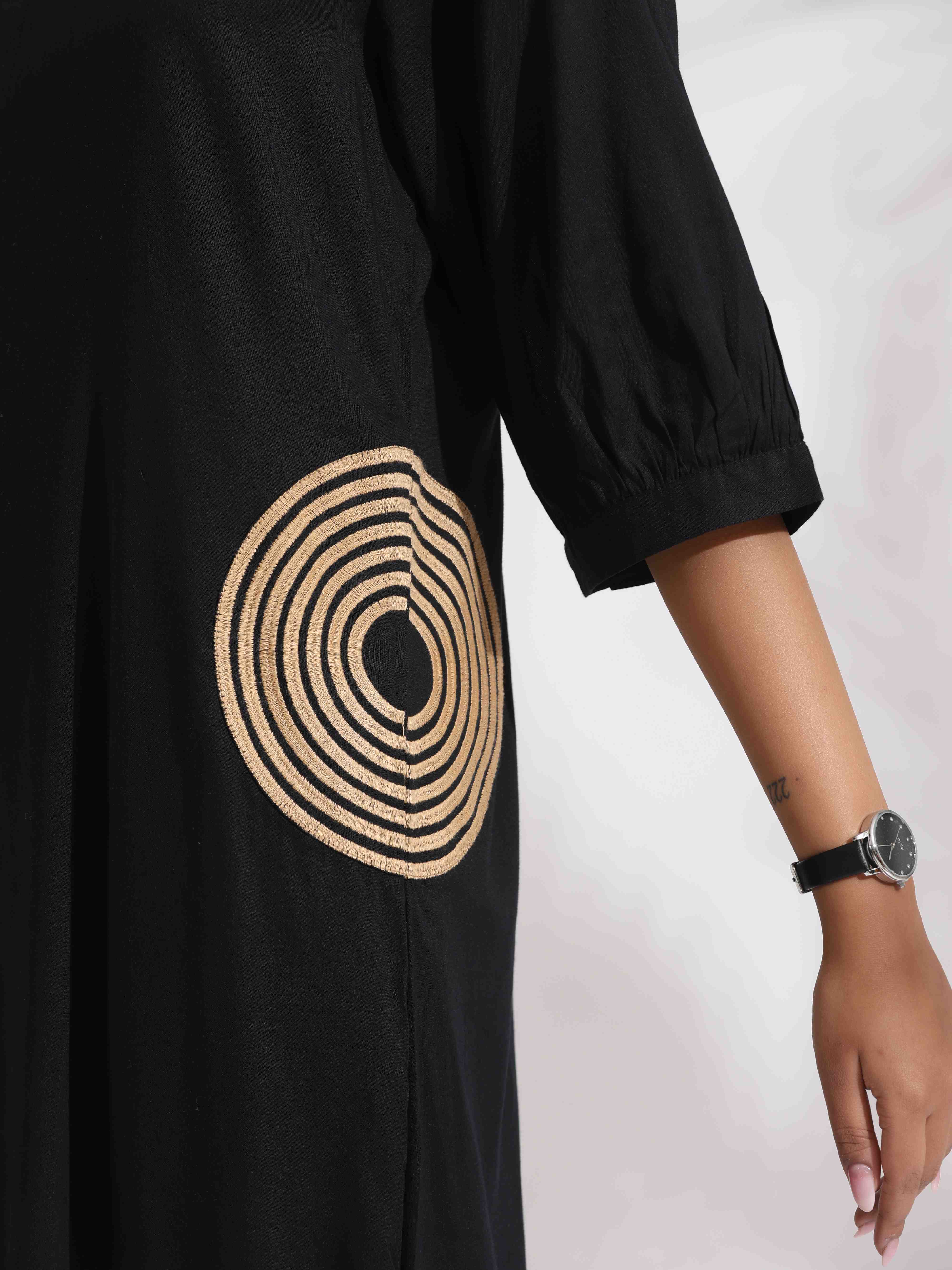 trueBrowns Black Cotton Embroidered Dress - Distacart