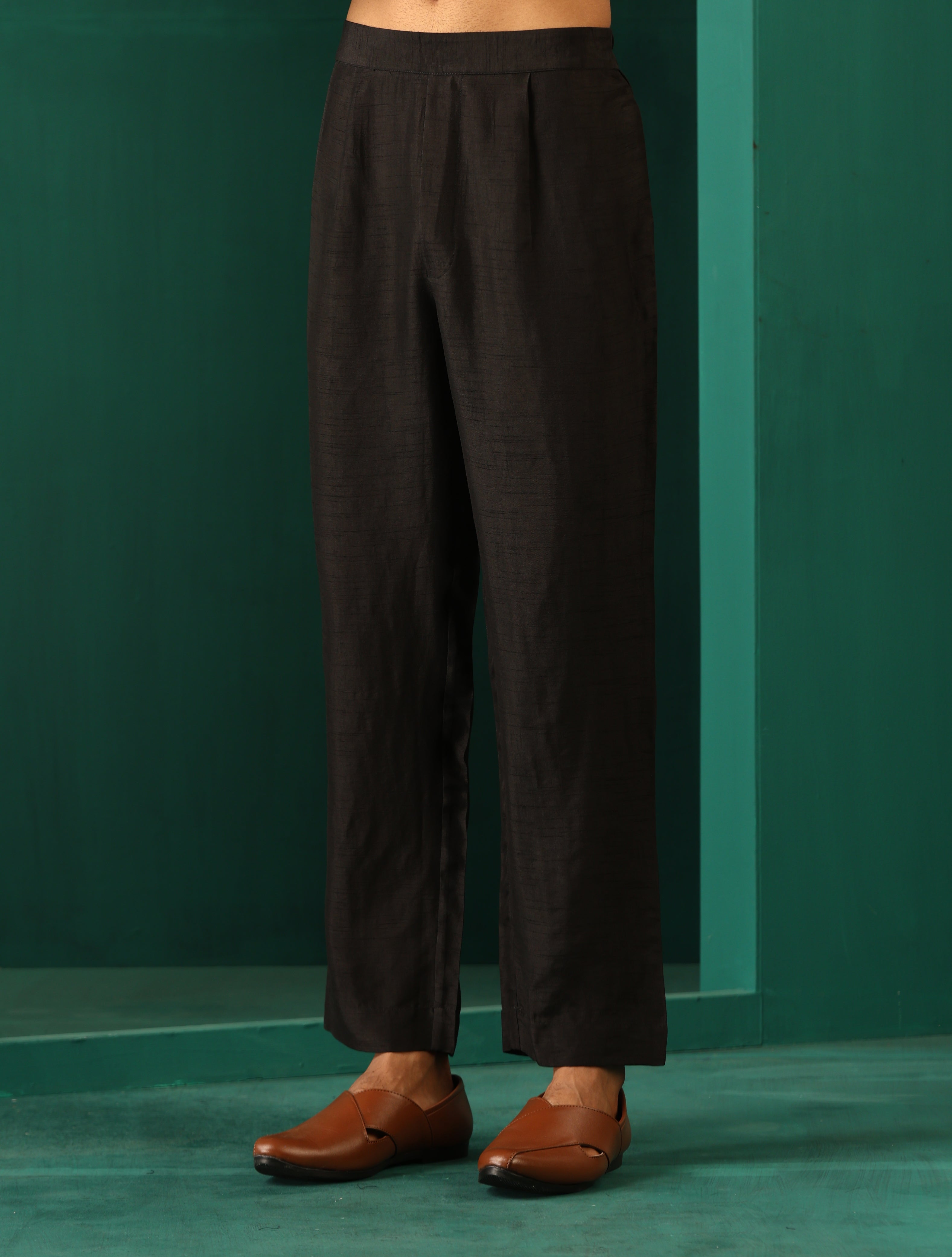 trueBrowns Men's Black Silk Co-ord Set Stitch Detail - Distacart