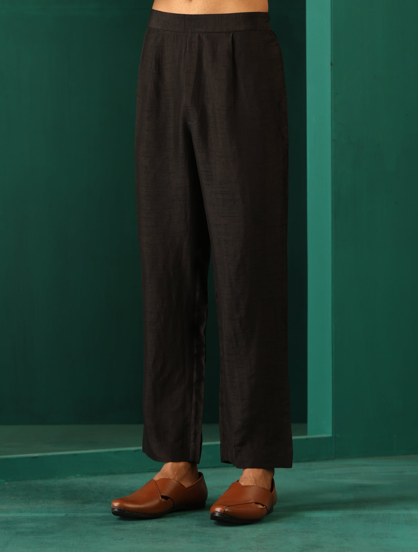 trueBrowns Men's Black Silk Co-ord Set Stitch Detail - Distacart