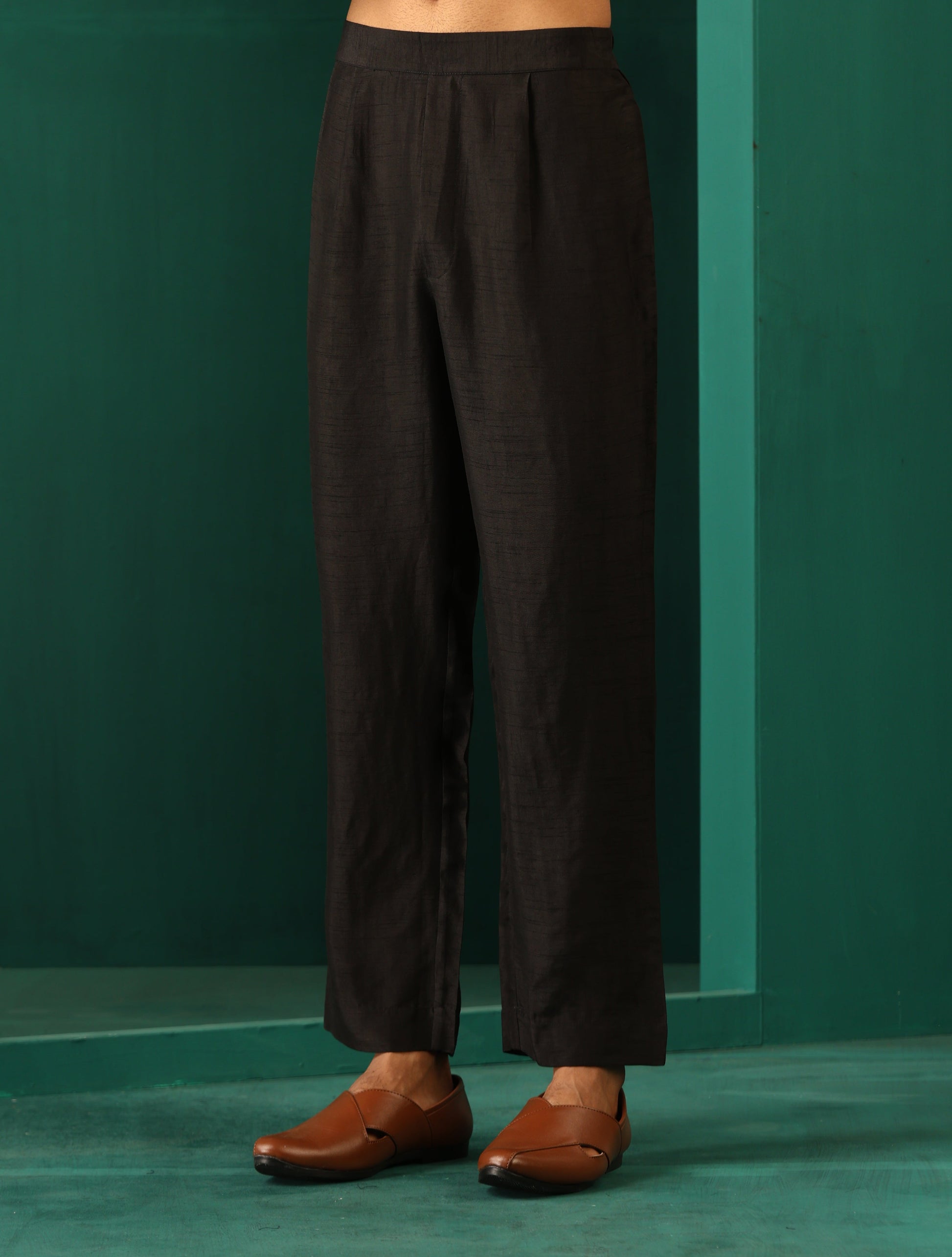 trueBrowns Men's Black Silk Co-ord Set Stitch Detail - Distacart