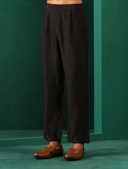 trueBrowns Men's Black Silk Co-ord Set Stitch Detail - Distacart