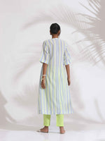 Thumbnail for trueBrowns White Cotton Multi Stripe Flared Kurta Set