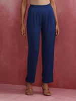 Thumbnail for trueBrowns Blue Modal Front Slit Kurta set