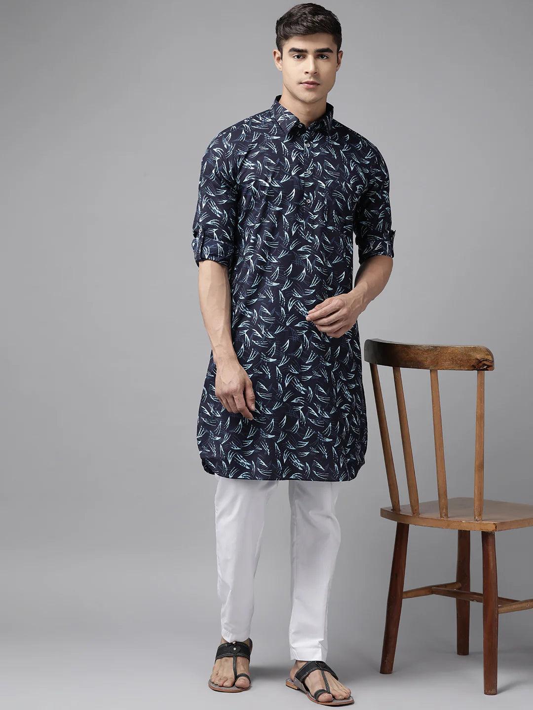 Fabmade Pure Cotton Pathani Kurta Print With Pyjama - Distacart