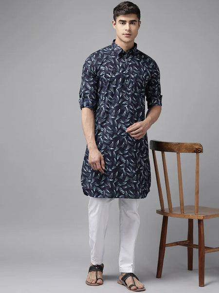 Fabmade Pure Cotton Pathani Kurta Print With Pyjama