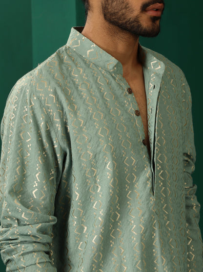 trueBrowns Men's Mint Green Dobby Co-ord Set - Distacart