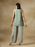 Thumbnail for trueBrowns Light Green Bandhani Printed Silk Sleevesless Jacket Pant Set - Distacart