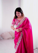 Thumbnail for Lorenvalley Fashion Magenta Jimmy Choo with Embroidery Threads Codding & Sequins Work Saree with Blouse