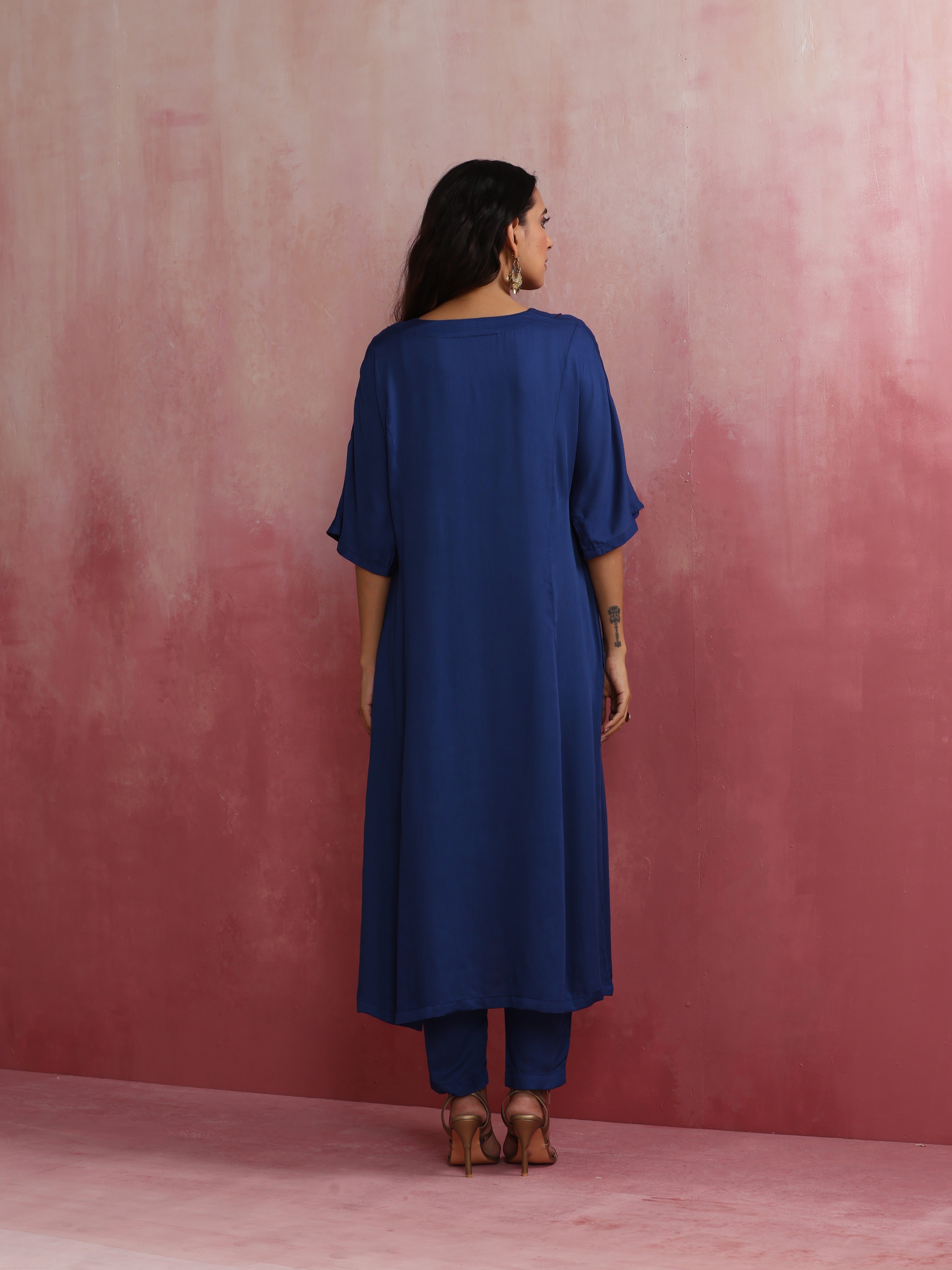 trueBrowns Blue Modal Kimono sleeve Kurta set - Distacart