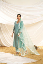 Thumbnail for BulBul Women Aqua Embroidered Premium Silk Straight Suit With Dupatta