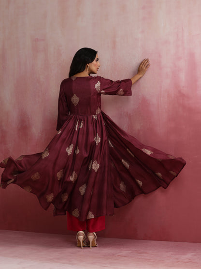 trueBrowns Purple Viscose Silk Kurta Set - Distacart