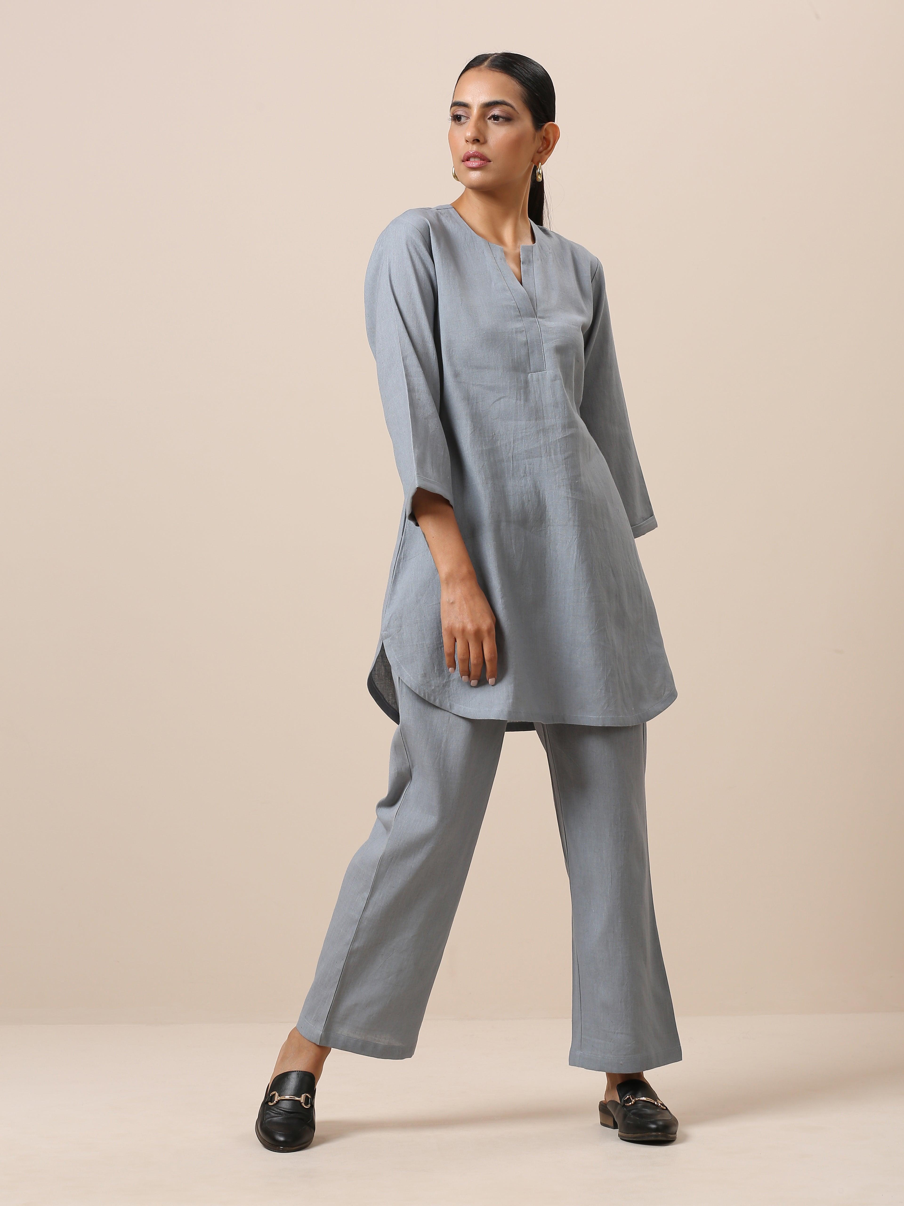 trueBrowns Cotton Steel Blue Short Co-Ord Set | Relove - Distacart