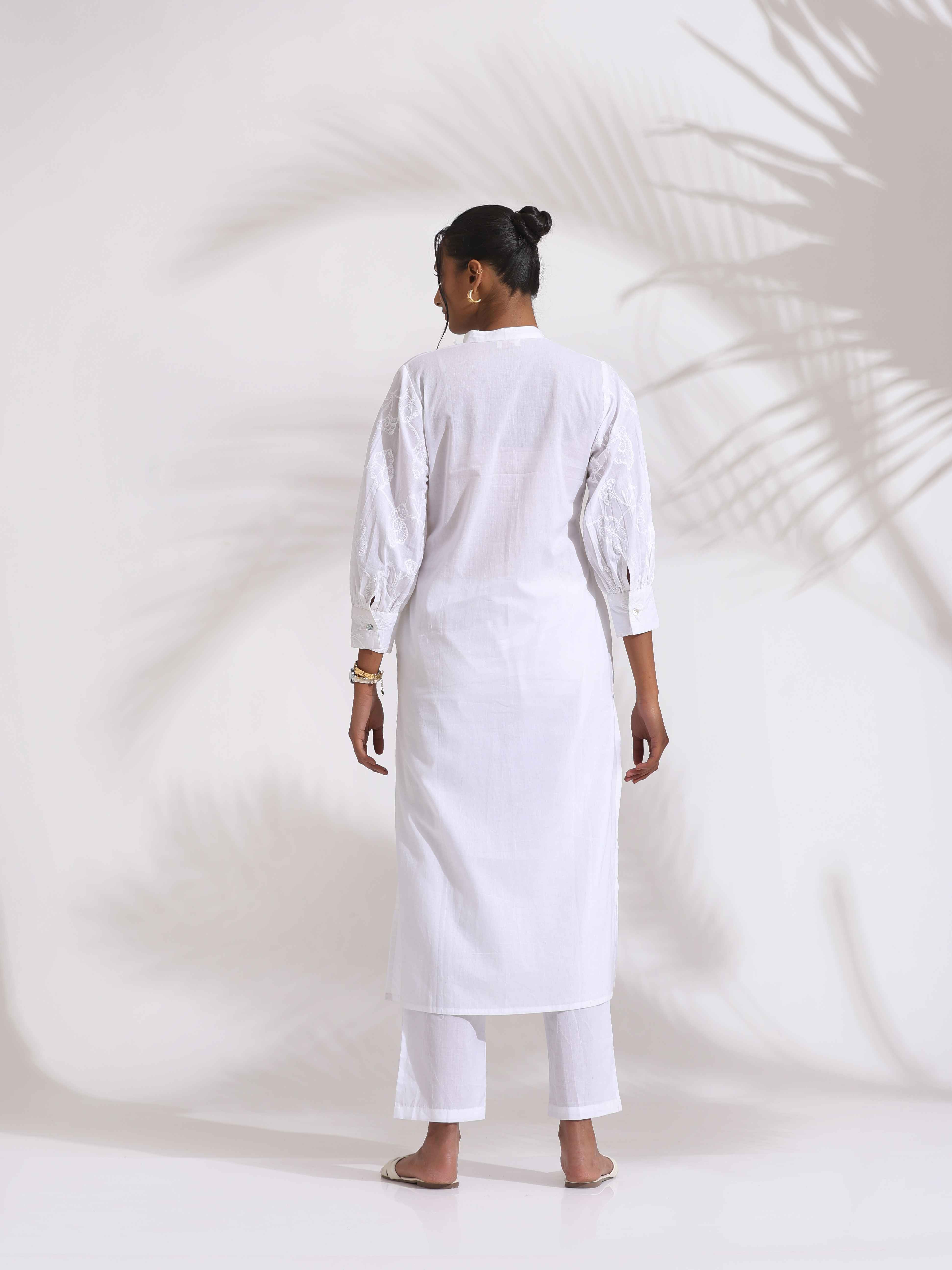trueBrowns trueBrown White Cotton Schiffli Kurta Set