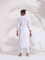 Thumbnail for trueBrowns trueBrown White Cotton Schiffli Kurta Set