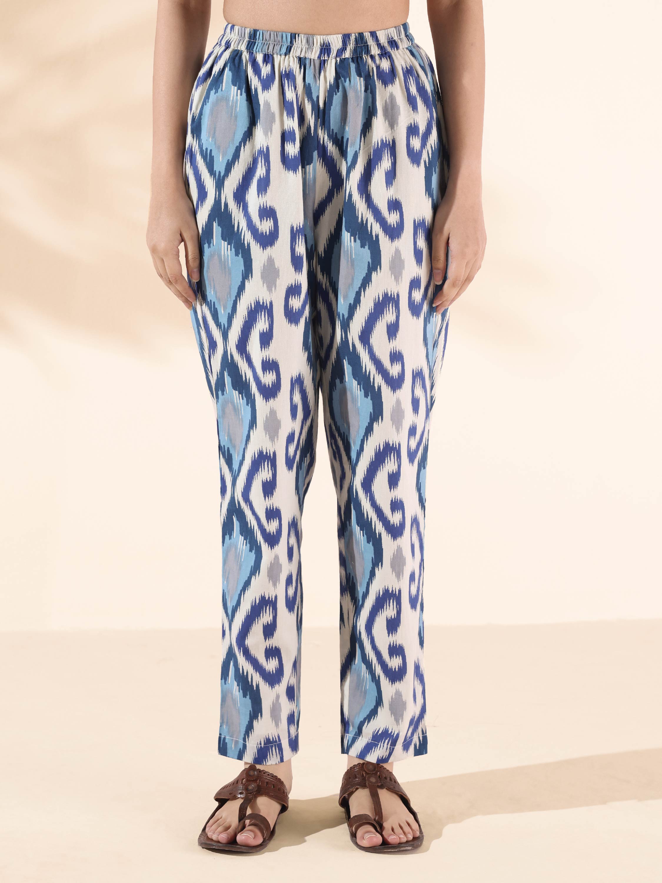 trueBrowns Blue Cotton Ikat Relaxed Co-ord Set - Distacart