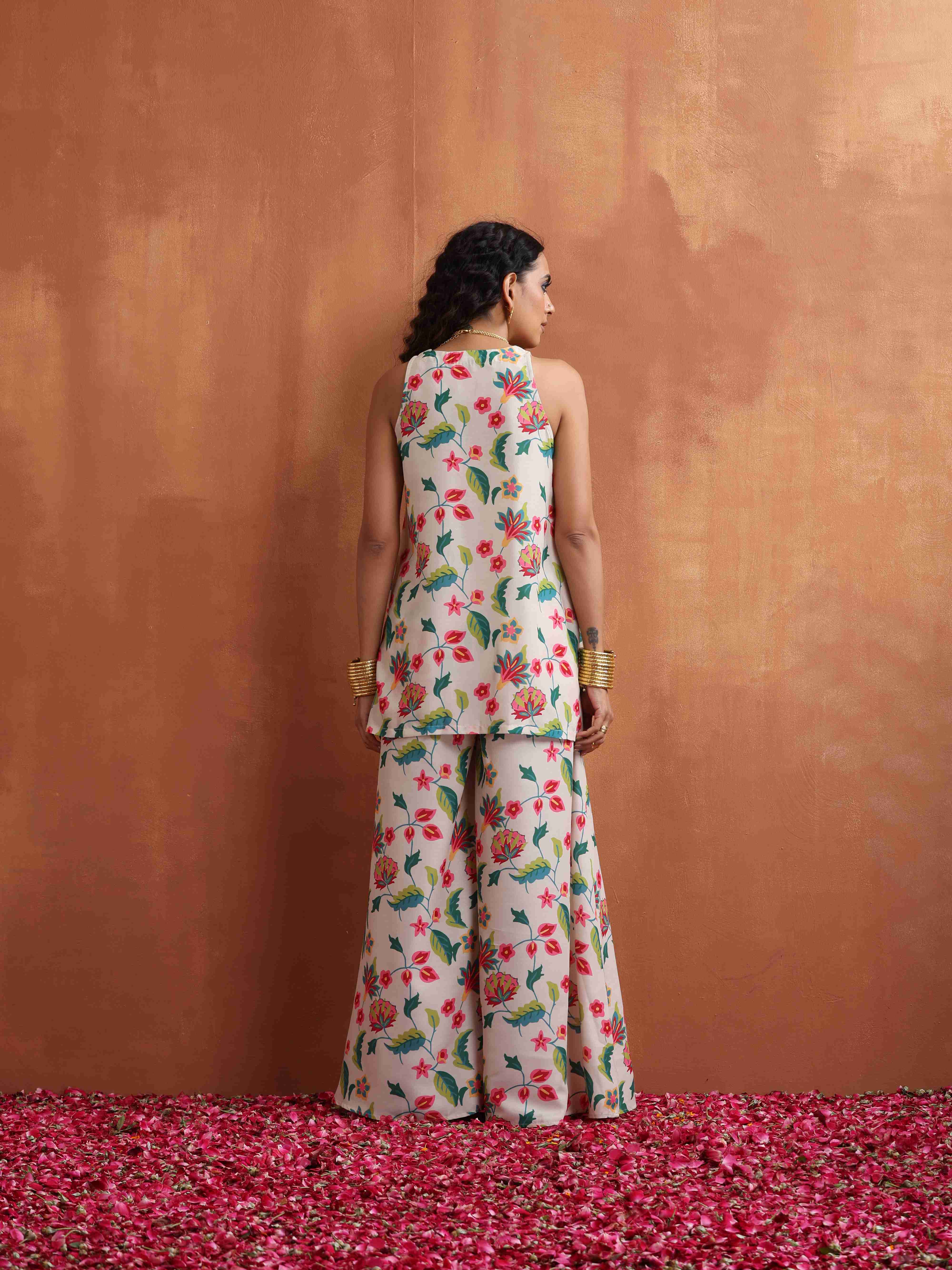 trueBrowns Off White Print Sharara Set - Distacart