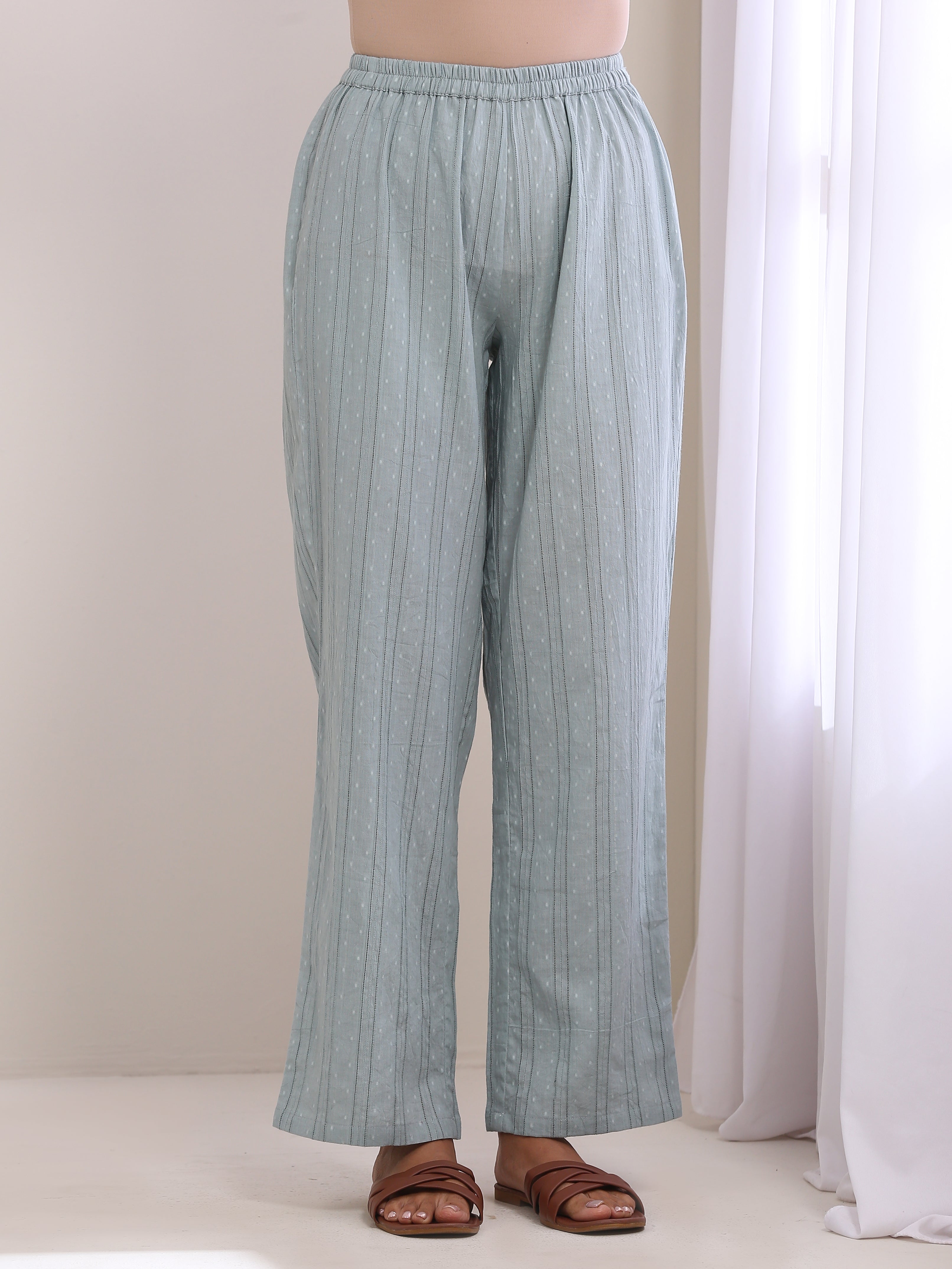 trueBrowns Eggshell Blue Dobby Neck Pleat Kurta Pant Set - Distacart