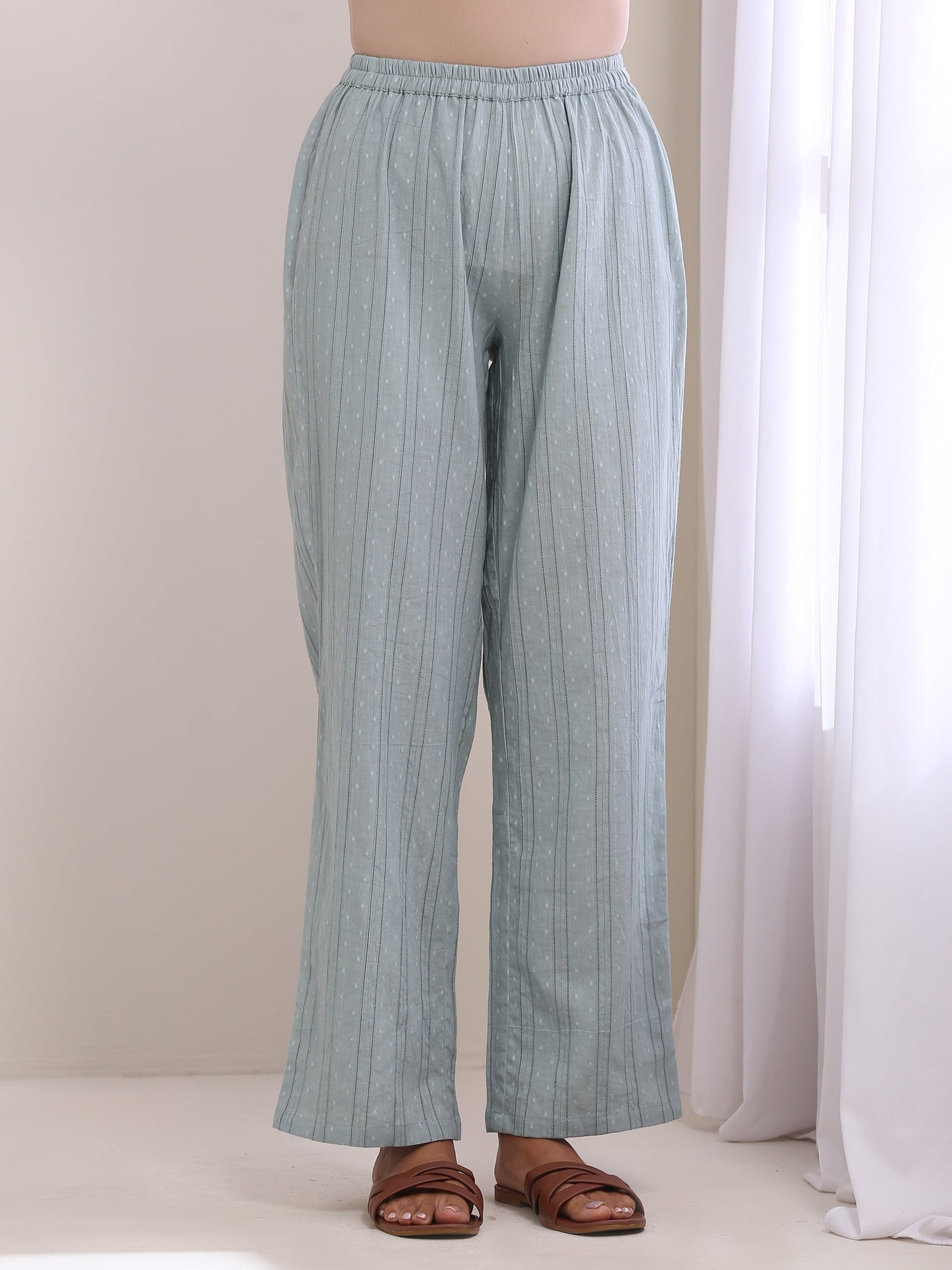 trueBrowns Eggshell Blue Dobby Neck Pleat Kurta Pant Set - Distacart
