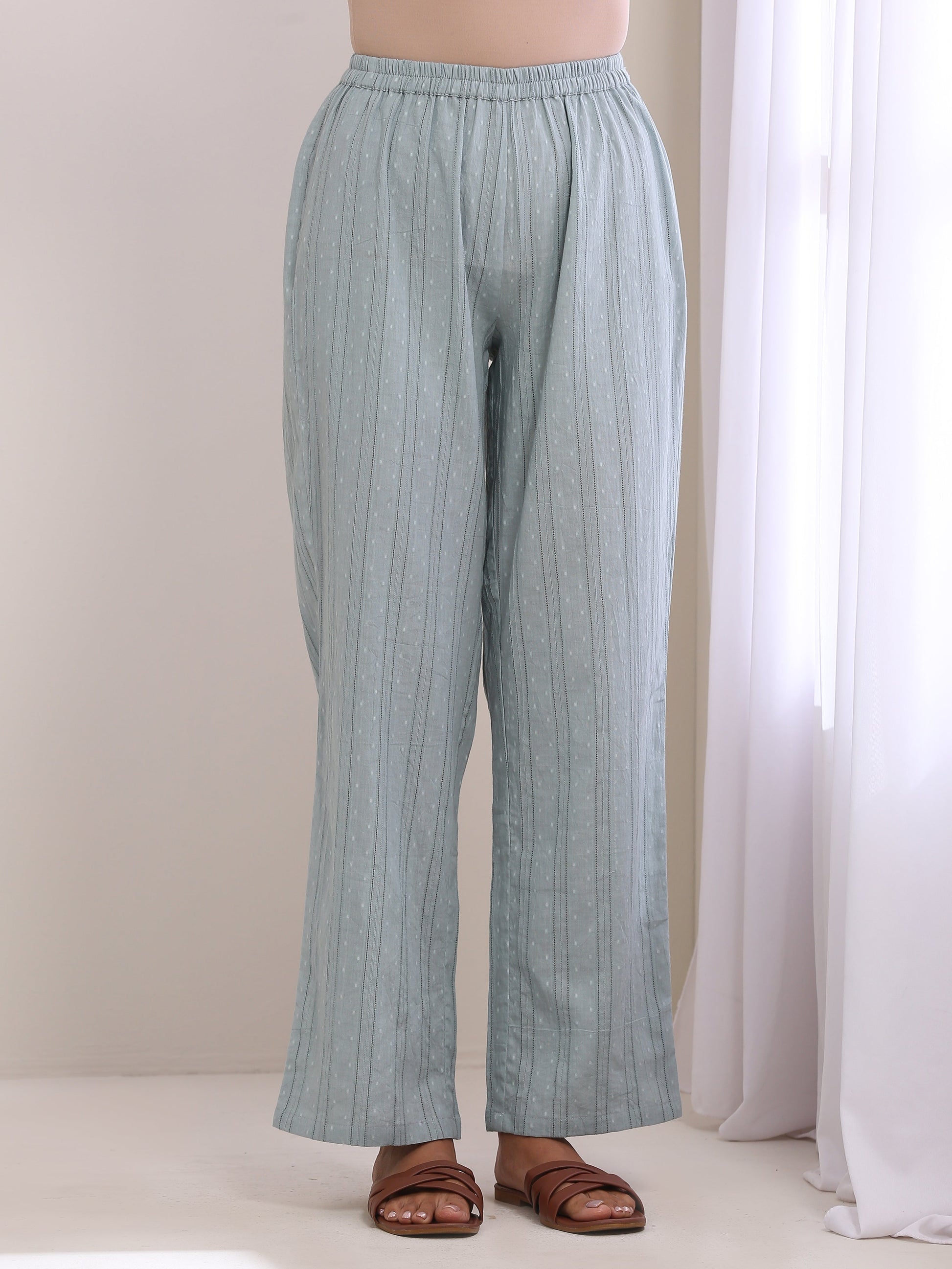 trueBrowns Eggshell Blue Dobby Neck Pleat Kurta Pant Set - Distacart