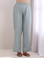 Thumbnail for trueBrowns Eggshell Blue Dobby Neck Pleat Kurta Pant Set - Distacart