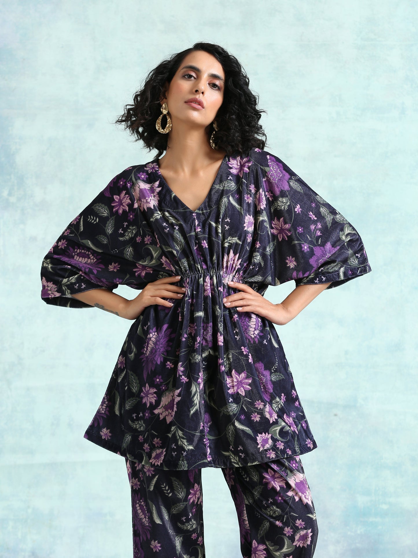 trueBrowns Black Printed Velvet Co-Ord Set - Distacart