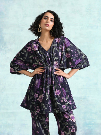 trueBrowns Black Printed Velvet Co-Ord Set - Distacart