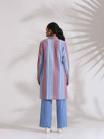 Thumbnail for trueBrowns Blue Cotton Stripe Kurta Co-ord Set