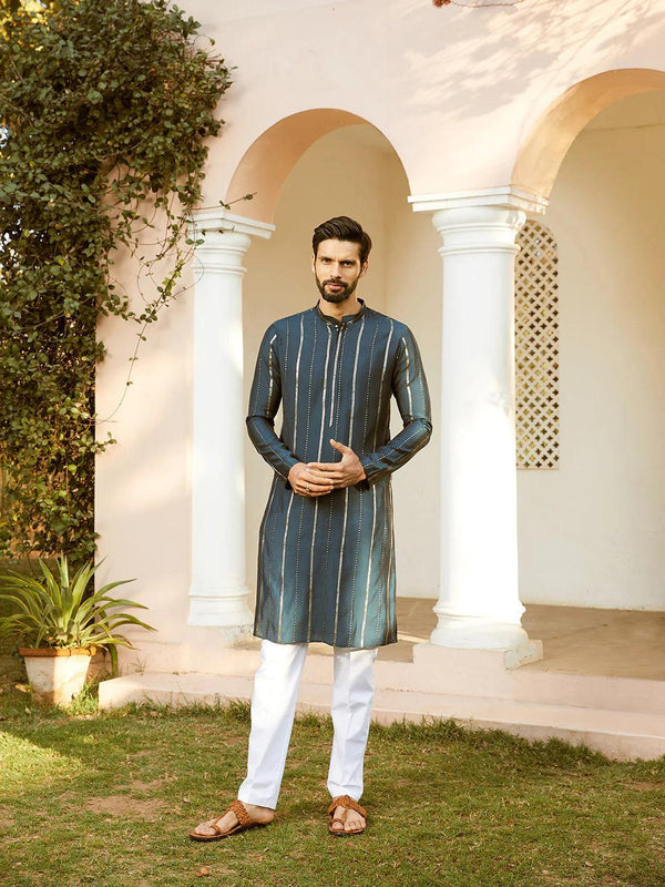 Fabmade Embroidered Regular Sequinned Chanderi Silk Kurta With Pyjamas