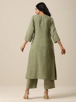 Thumbnail for trueBrowns Sage Slub Texture Angrakha Pant Set | Relove