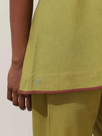 trueBrowns Pear Green Cotton Linen Co-Ord Set - Distacart