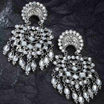Thumbnail for Tehzeeb Creations Women's Silver Colour Oxidised Earrings With Kundan - Distacart