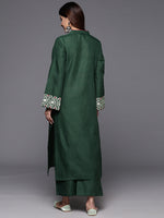 Thumbnail for Varanga Women Green Embroidered Long & Flared Sleeves Kurta With Tonal Bottom - Distacart